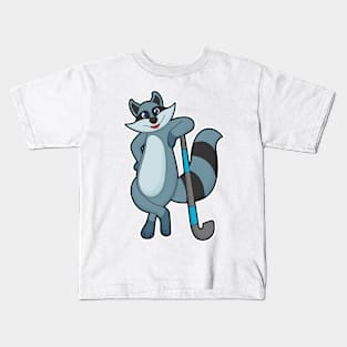 Racoon at Hockey with Hockey stick Kids T-Shirt